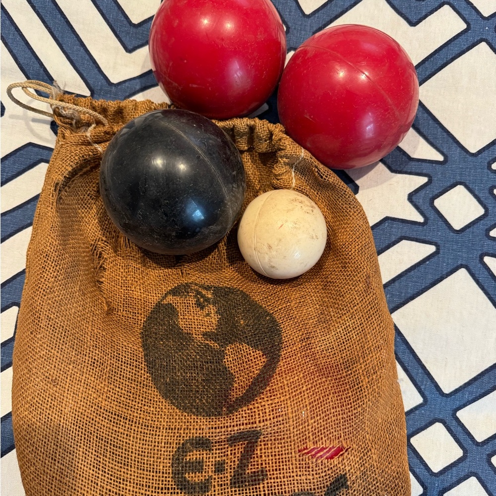 Vintage Red and Black Bocce Ball Set with Bag